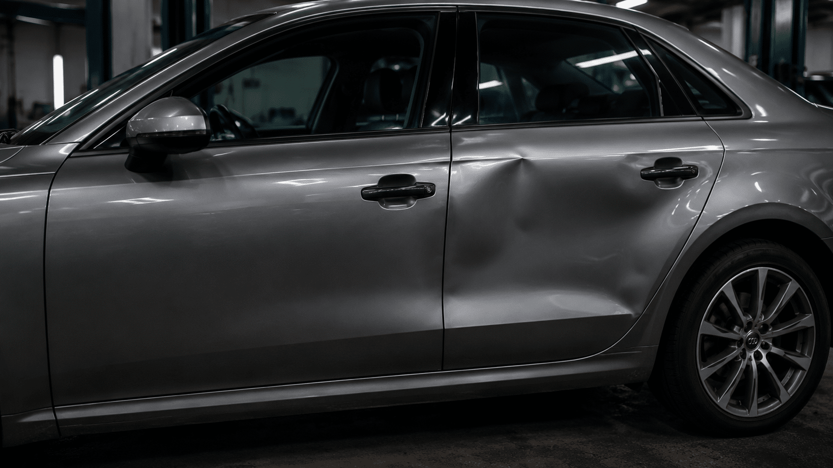 Vehicle accident damage awaiting professional repair